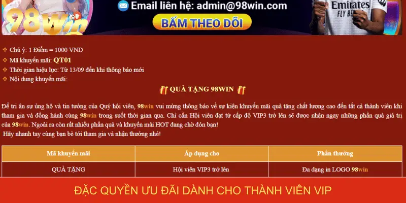 Đặc quyền ưu đãi dành cho thành viên VIP